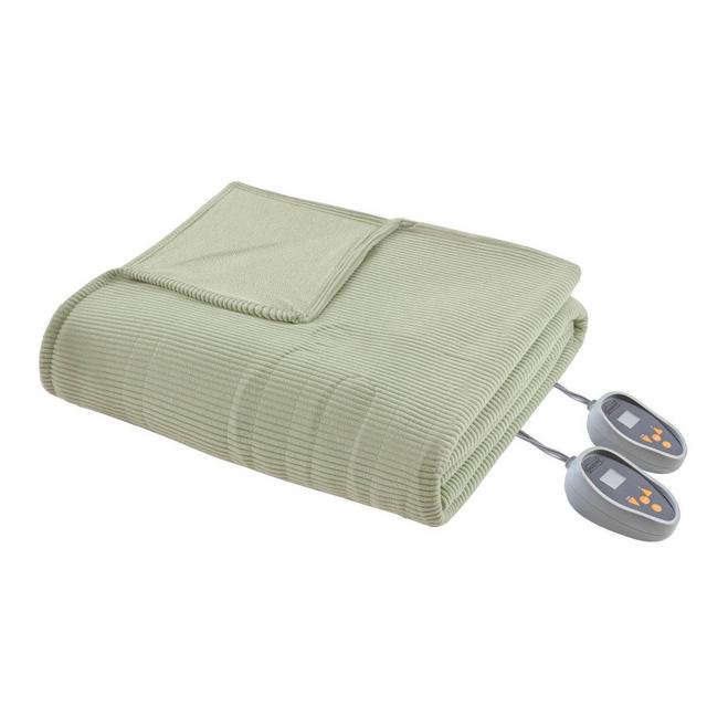 Knitted Micro Fleece Electric Heated Blanket Sage - Beautyrest: Midweight, Machine Washable, 5-Year Warranty