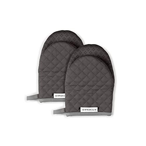 KitchenAid Asteroid Mini Cotton Oven Mitts with Silicone Grip, Set of 2, Charcoal Grey