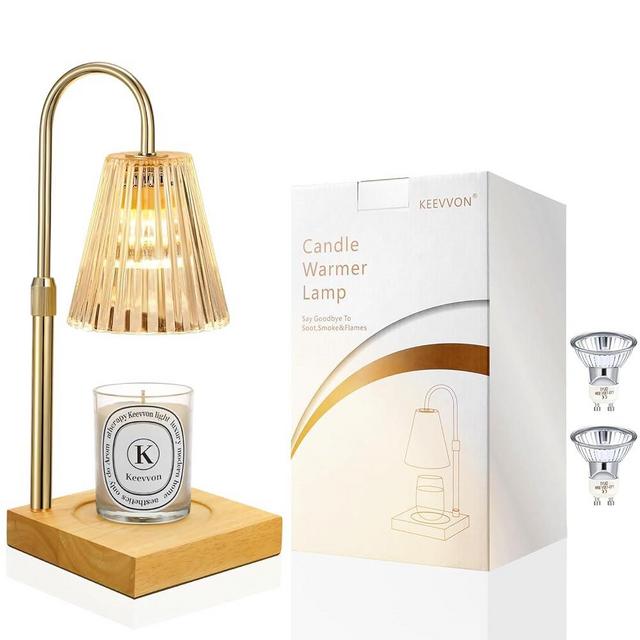 Keevvon Candle Warmer Lamp, Adjustable Height Candle Lamp Warmer with Timer, Electric Dimmable Wax Melt Warmer for Jar Candles with 2 Bulbs, Bedroom Home Decor Aesthetic Gift (Amber)