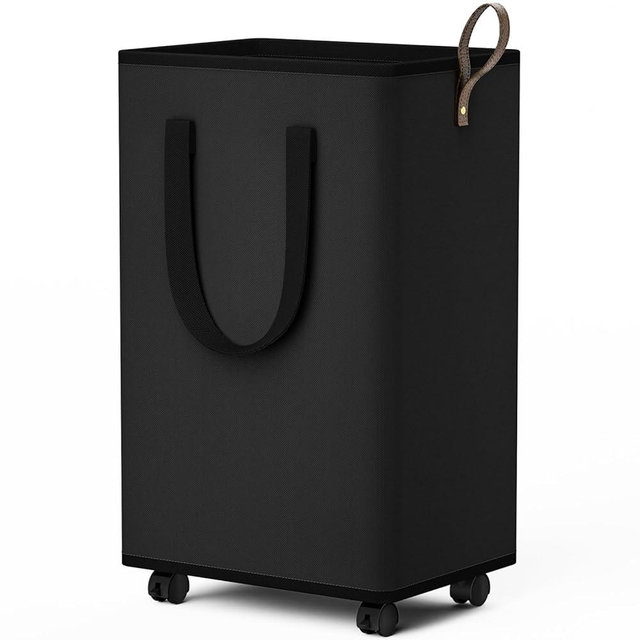 SpaceTrove Laundry Basket with Wheels, Collapsible Laundry Baskets, Laundry Hamper with Handles Detachable Wheels, Rolling Laundry Basket, Dirty Clothes Hamper for Bathroom, Dorm, Bedroom, Black, 80L