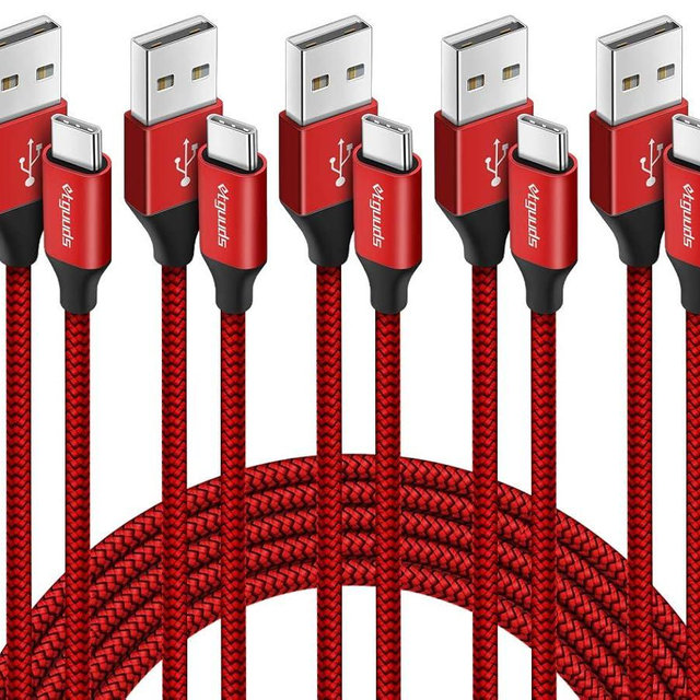 etguuds USB A to USB C Cable 5-Pack (3/3/6/6/10 ft), Fast Charging Type C Charger Cord for iPhone 16 15 Pro/Pro Max/Plus, for Samsung Galaxy S24 S23 S22 S21 S20 S10 A55 A54 Flip, Pixel, Moto G, Red