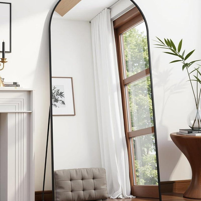 Suidia Arched Full Length Mirror, 58"x21" Floor Standing Mirror Freestanding, Full Body Mirror with Stand for Bedroom, Hanging Mounted for Living Room Cloakroom, Black
