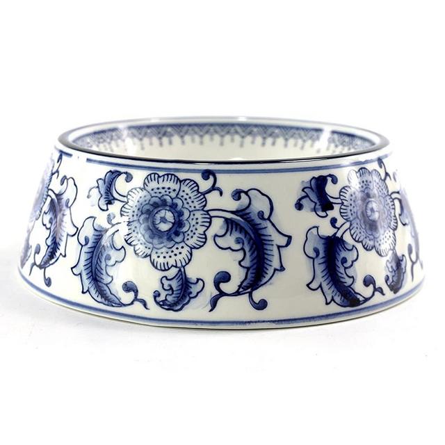 SYNWISH Handpainted Blue & White Porcelain Dog Bowls, Non Slip Non Spill 7.2 Inch Ceramic Dog Cat Food and Water Bowls, Pet Feeder Bowls for Small Medium Pets,Oven Microwave Dishwasher Safe