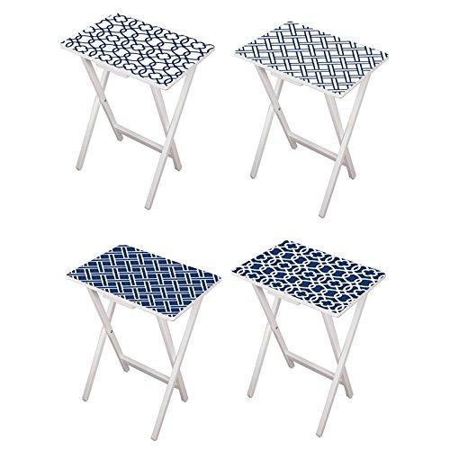 Cape Craftsmen Mod Blue and White TV Tray Set with Stand, Set of 4
