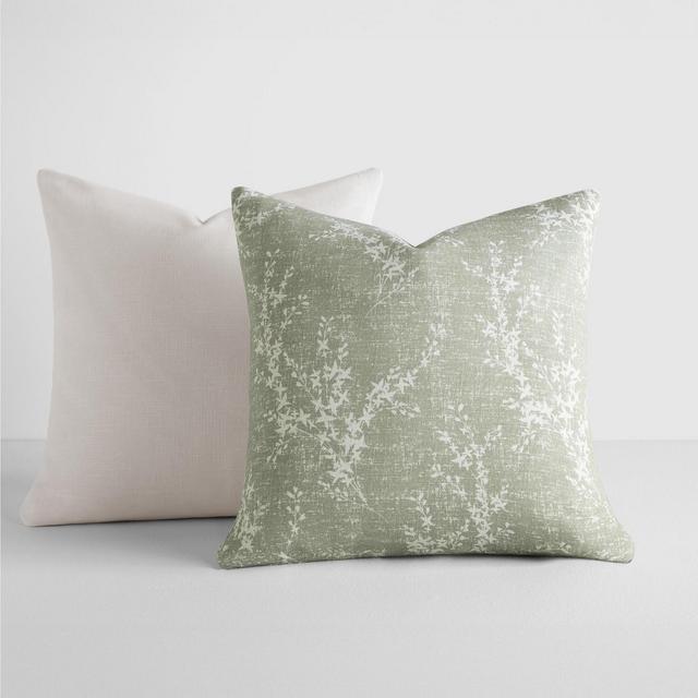 2-Pack Cotton Slub Willow Green Throw Pillows and Pillow Inserts Set - Becky Cameron, Willow Green