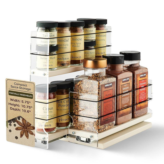 Vertical Spice Combo Spice Rack Drawer - Pull Out Pantry Organizers and Storage - Kitchen Cabinet Organizer - Seasoning Sliding Caddy - Made in USA (5.75" W x 10.75" H x 10.60" D, Partially Assembled)