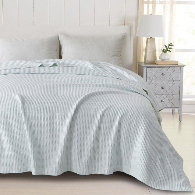 Great Bay Home Cotton Super Soft All-Season Waffle Weave Knit Blanket