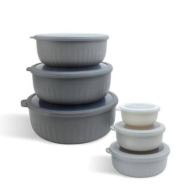 COOK WITH COLOR Prep Bowls with Lids- 12 Piece Nesting Plastic Small Mixing Bowl Set with Lids (Grey)