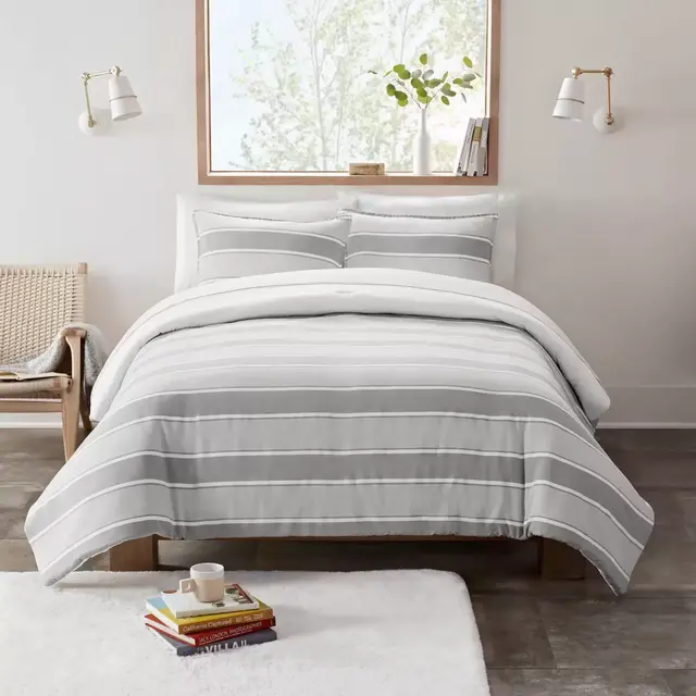 UGG® Devon 3-Piece Reversible Full/Queen Comforter Set in Seal Grey Stripe