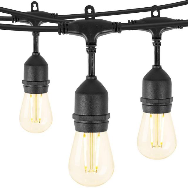 48 Feet Led Outdoor String Lights with 15 Shatterproof Energy Saving Bulbs UL Listed Commercial Grade Connectable Weatherproof Strand for Patio Deck Backyard Garden Wedding, Black Cord