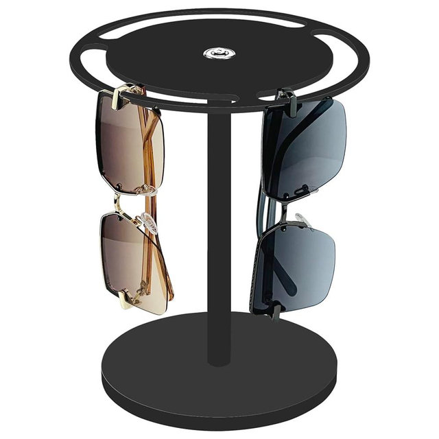 Bigfety Acrylic Sunglasses Holder Stand with 360 Rotating, Eyeglasses Display Rack Black Eyewear Tabletop Organizer