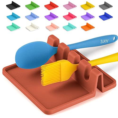 Silicone Utensil Rest with Drip Pad for Multiple Utensils, Heat-Resistant, BPA-Free Spoon Rest & Spoon Holder for Stove Top, Kitchen Utensil Holder for Ladles, Tongs & More - by Zulay (Canyon Rose)