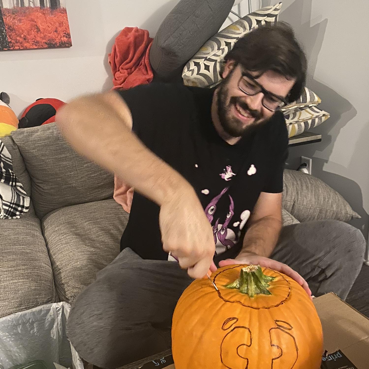 Carving pumpkins to celebrate Dalton’s favorite holiday, October, 2023