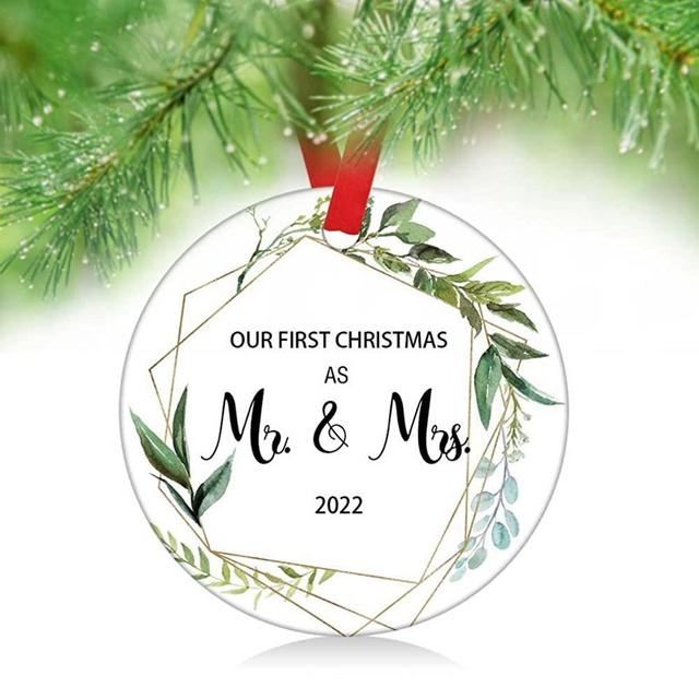 ZUNON 2022 Our First Christmas as Mr & Mrs Couple Married Wedding Decoration 3" Ornament (Green Mr & Mrs 2022)