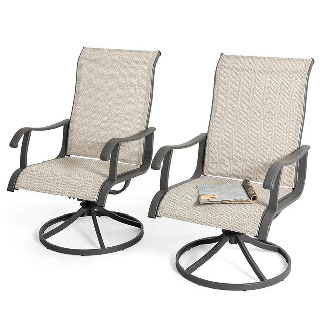 NUU GARDEN Patio Swivel Chairs Set of 2, Outdoor Dining Chairs with Armrests, Swivel Textilene Patio Dining Chair for All Weather, with Metal Frame, for Garden, Backyard, Deck, Poolside, Beige