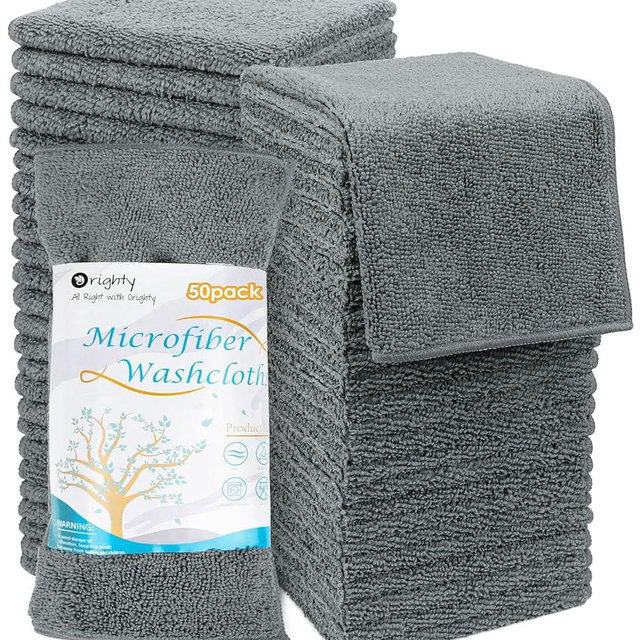Orighty Washcloths Bulk Towel Sets 50 Pack, Highly Absorbent and Super Soft Microfiber Fingertip Towels, Multi-Purpose Wash Cloths for Bathroom, Hotel, Gym, and SPA, 12x12 Inch, Grey