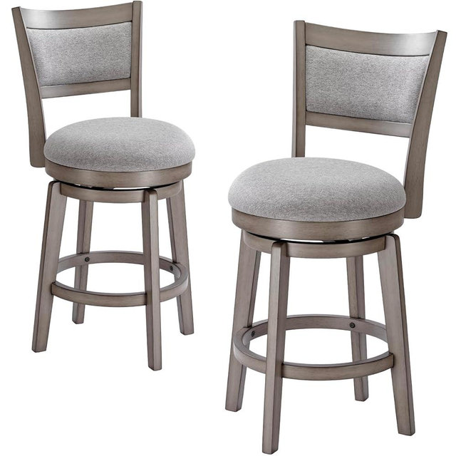 PrimeZone Swivel Bar Stools Set of 2, 24 Inch Counter Height Barstools, High Back Bar Stool with Solid Wood Legs & Wrap-Around Footrest, Counter Stools for Kitchen Island, Pub, Grey