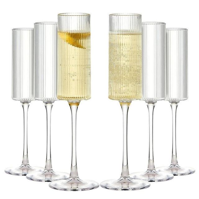 Lueumxc 16 Pack Ribbed Acrylic Champagne Flutes, 5.5 Oz Unbreakable Goblet Glasses Reusable Champagne Toasting Cups - Modern & Elegant for Wedding Party Anniversary Christmas Birthday