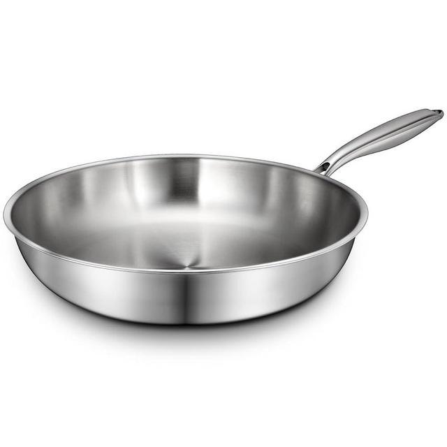 12 Inch Tri-Ply Stainless Steel Frying Pan, Skillet, Induction Cooking Pan, Dishwasher and Oven Safe, Fast & Even Heat, Heavy Duty and Detachable Handle