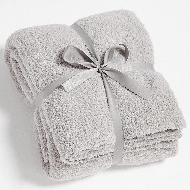 CYMULA Knit Throw Blanket for Couch Light Grey-Super Soft Lightweight Plush Fuzzy Fluffy Warm Cozy Blankets and Throws for Sofa Bed, 50x60 inches