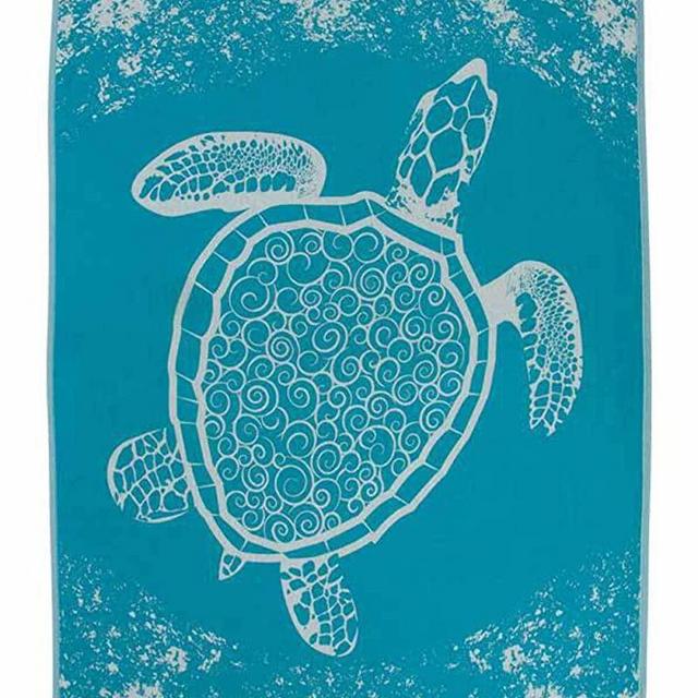 Sand Cloud Large Turkish Beach Towel - Peshtemal Cotton - Great for Beach Bath or as a Blanket - As Seen on Shark Tank - Crush Turtle Teal XL - Sea Life
