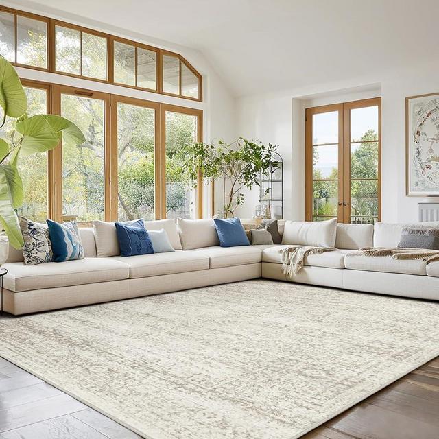 Srugn Washable Rugs 9x12 Area Rugs for Living Room,Rugs for Bedroom, Large Carpets,Ultra Soft Faux Wool Retro Dining Room Rug,Non Slip&Non-Shedding Low Pile Vintage Print Rug Indoor for Home Office