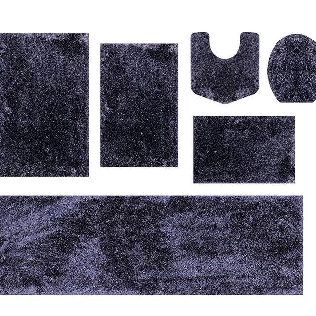 Home Weavers Grandeur 6-Piece Microfiber Bath Rug Set, Non-Slip Rubber Backing, Ultra-Absorbent, Machine Washable Bathroom Rugs for Shower, Tub, Toilet & Vanity, Quick-Dry Soft Plush Mats, Navy