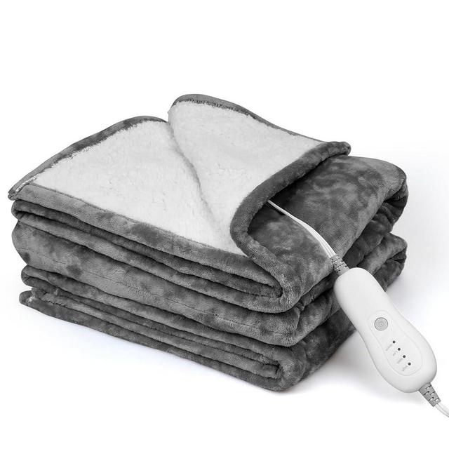 JAQUETEA Heated Blanket Electric Throw - 50"x60" Heating Blanket Throw 4 Hours Auto-Off 4 Heat Level Heat Blanket Over-Heat Protection Flannel Sherpa Heater Blanket Electric UL Certification