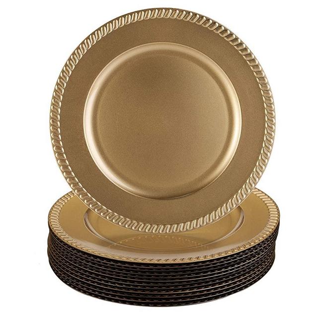 Suwimut 12 Pack Gold Plastic Beaded Charger Plates, 13 Inch Round Dinner Charger Plates for Wedding Party Decoration