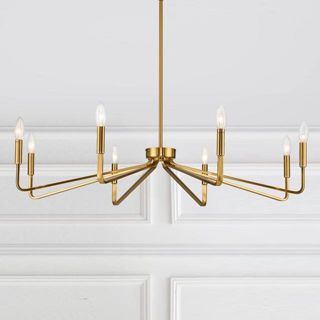 ACANER 38" Gold Chandeliers for Dining Room, 8-Light Modern Farmhouse Chandelier Light Fixture, Brushed Brass Industrial Candle Lighting Hanging Ceiling for Living Room Bar Kitchen Island Lights