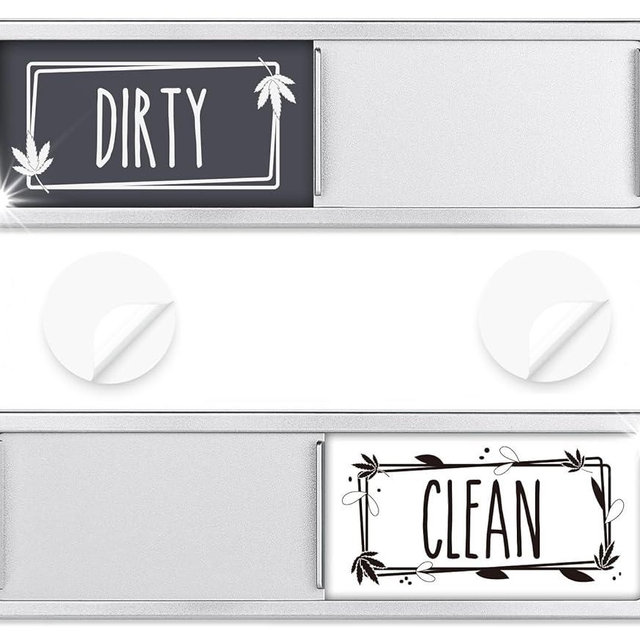 Dishwasher Magnet Clean Dirty Sign Shutter Only Changes When You Push It Non-Scratching Strong Magnet or Adhesive Options Indicator Tells Whether Dishes are Clean or Dirty (Gray/White)