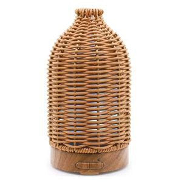 Essential Oil Diffuser - Multifunction Aromatherapy Diffuser 7 LED Color Changing Light 100ML Rattan Diffuser Easy to Clean Suitable for Home,Office (Tan)