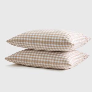 Standard - Classic Organic Percale Gingham Pillowcase Set in Cafe