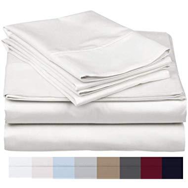 800 Thread Count 100% Long Staple Soft Egyptian Cotton SheetSet, 4 Piece Set, QUEEN SHEETS,upto 17" Deep Pocket, Smooth & Soft Sateen Weave, Deep Pocket, Luxury Hotel Collection Bedding, WHITE
