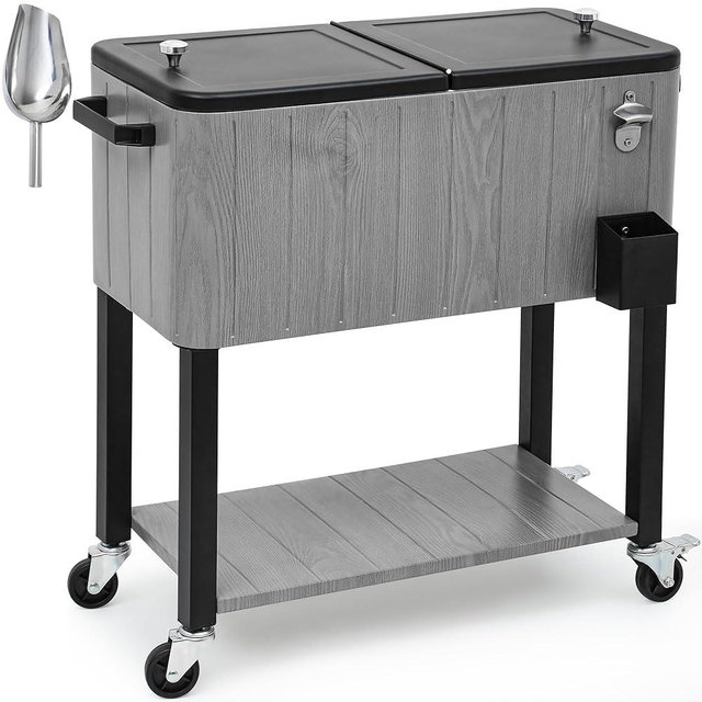 YITAHOME 80 Quart Patio Cooler Cart with Bottle Opener Drainage, Portable Rolling Beverage Cart for Outdoor Drink Cooler, Pool Deck Party BBQ Cookouts
