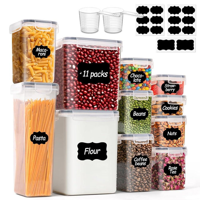 ComSaf Airtight Food Storage Containers with Lids, 11 Pcs Canisters Sets for the Kitchen, Plastic Pantry Organizers and Storage for Cereal, Flour, Sugar,Kitchen Storage Containers Include Labels