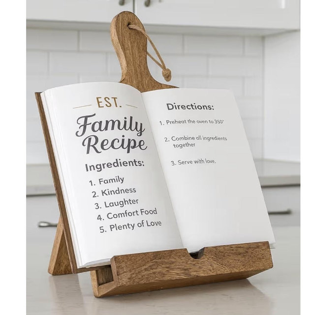 Christmas Gifts Wooden Cookbook Stand for Kitchen Counter Recipie Book Holder for Cooking, Solid Wood Chopping Board Style Foldable and Holder for Tablets and Cookbooks (Brown) White Elephant Gifts