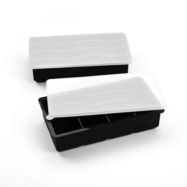 Ice Cube Trays with Lids Large Size Silicone Square Ice Cube Molds for making 8 Giant Ice Cubes for Whiskey and Cocktails, Keep Drinks Chilled, Reusable and BPA Free 2 Pack