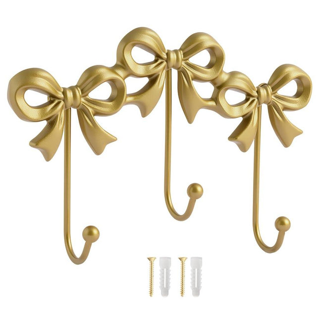 XHIPY Gold Bow Hooks Coat Rack, Wall Mount Coat Hook, Bow Room Wall Decorations, Wall Hook for Hanging Coat, Hat, Jacket