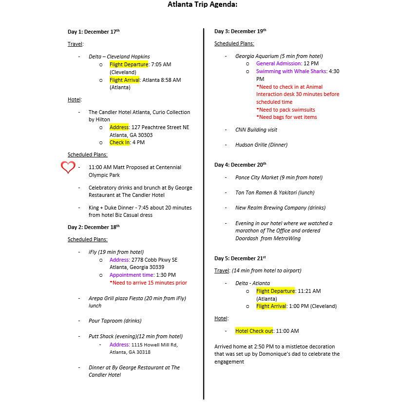 Our trip itinerary
