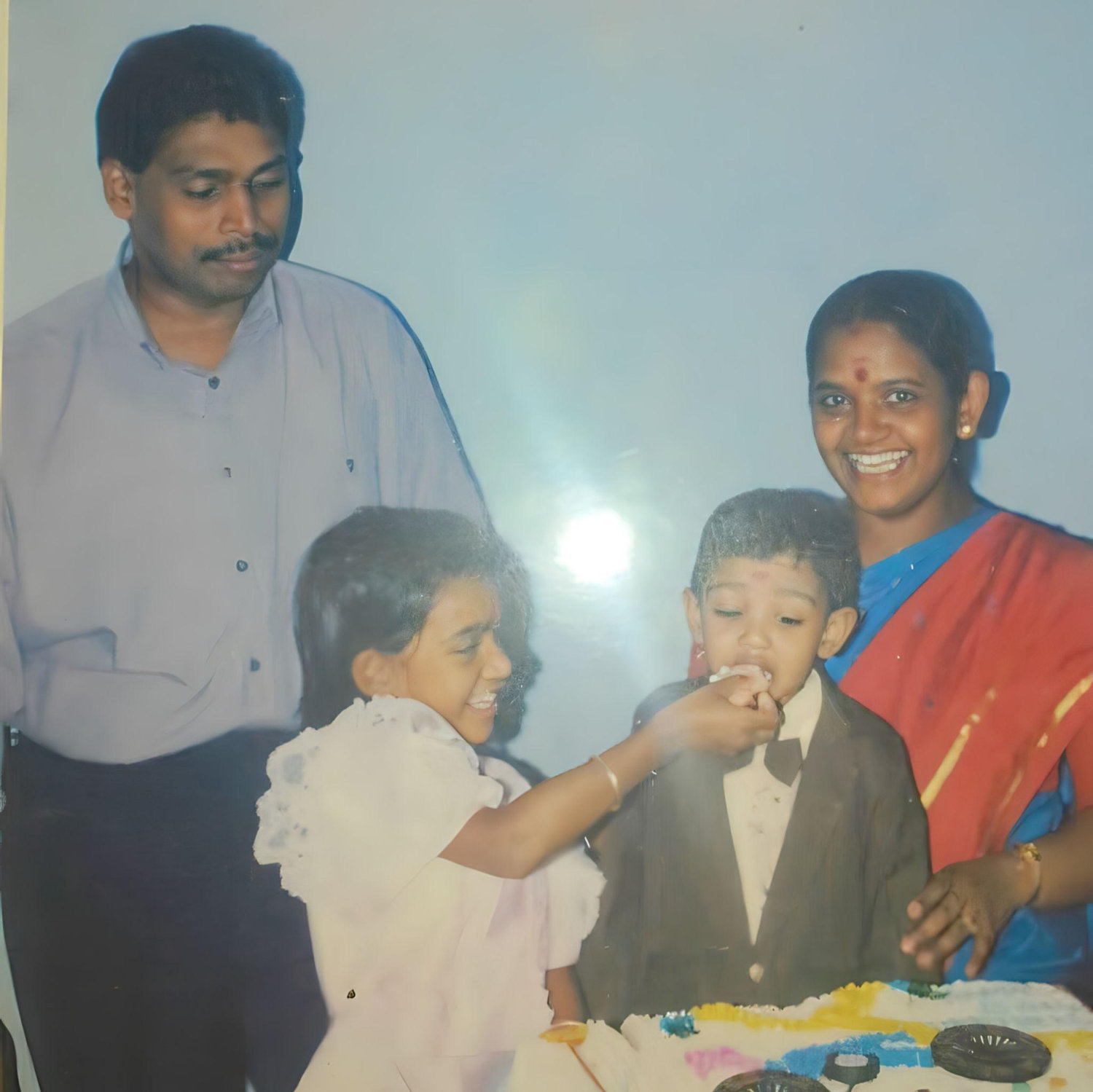 A beautiful memory from Sri Lanka: Prash and her parents, Sumadini and Mahindanraj, celebrating Kratheesh’s birthday.