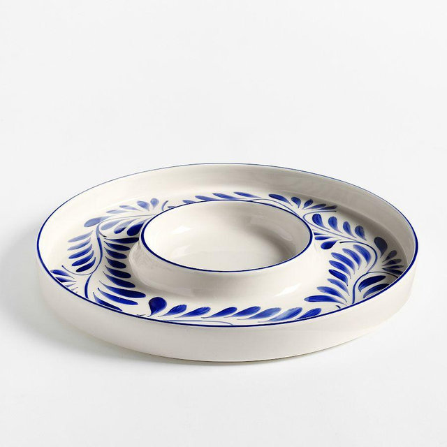 Puebla Porcelain Chip & Dip Server - Blue/White