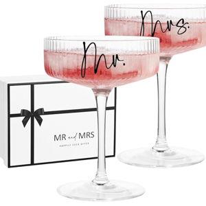 AW BRIDAL Wedding Gifts for Couples 2026 Mr and Mrs Martini Glasses, 8.5oz Ribbed Coupe Glass Set, Engagement Gifts for Bride to Be, Bridal Shower Gift, Cocktail Margarita and Champagne Glasses
