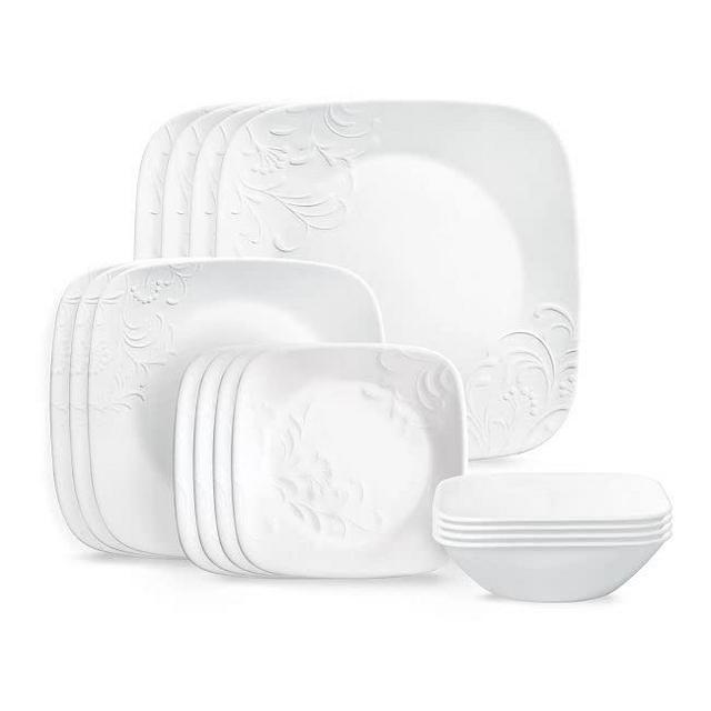 Corelle Cherish 16pc, Service for 4, Dinnerware Set, 8 plates 8 bowls, Chip & Break Resistant, Dinner Plates and Dinner Bowls, Corelleware Plates