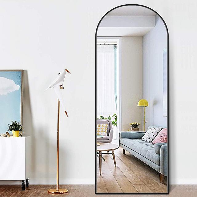 PexFix Floor Mirror Full Length, 65"x22" Sleek Arched-Top Standing Mirror Bedroom Dressing Mirror Arched Wall Mirror Standing, Leaning Hanging (Black)