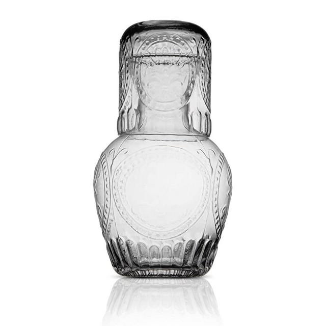 Bedside Water Carafe and Glass Set Vintage Nightstand Glass Carafe with cup to keep you hydrated during the night or popular mouthwash decanter or small water carafe.