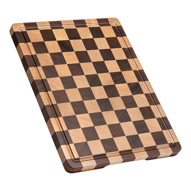 Checkered Cutting Board, Wooden Cutting Boards for Kitchen, Acacia Wood Cutting Board with Handle & Juice Grooves, Small Charcuterie Boards with Gift Box 14" X 11" X 0.8"