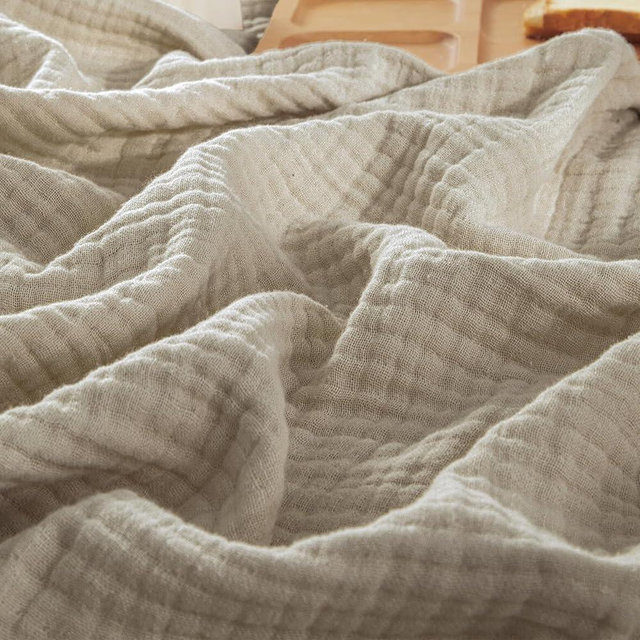 PHF 100% Cotton Muslin Blanket Queen Size 90" x 90", 4-Layer Lightweight and Breathable Blanket for Summer for Summer, Luxuriously Soft Gauze Blanket for Bed Couch, Light Tan