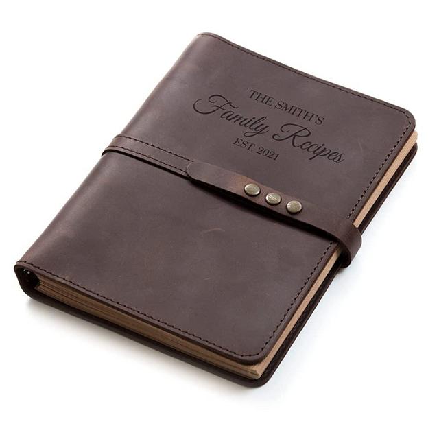 Family Recipe Book - Personalized Leather Journal to Write in Recipes - Custom Recipe Book - Christmas Gift for Mom - Engraved Recipe Notebook - Personalized Blank Recipe Book with Leather Cover