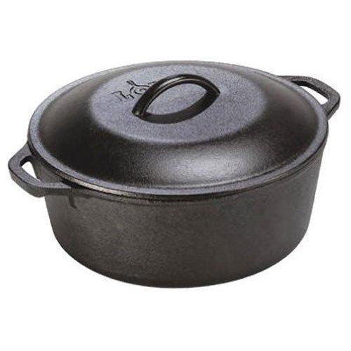 Lodge L8DOL3 Cast Iron Dutch Oven with Dual Handles, Pre-Seasoned, 5-Quart
